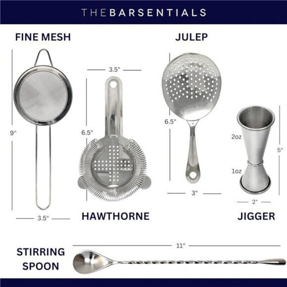 Stainless Steel Cocktail Strainer Bar Tool Set with Spoon Jigger for Mixing - Picture 3 of 7
